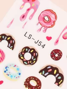 FULL BEAUTY 2片甜甜圈圖案指甲藝術貼紙，自製美甲 - 彩色 - 查看 3