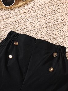 Girls Button Detail Shorts - Black - View 3