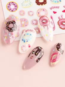 FULL BEAUTY 2片甜甜圈圖案指甲藝術貼紙，自製美甲 - 彩色 - 查看 4