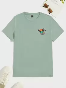 Manfinity VCAY Áo thun & Áo lót Nam Lá thư Nhiệt đới Giải trí - Màu xanh Bạc hà - Xem 1