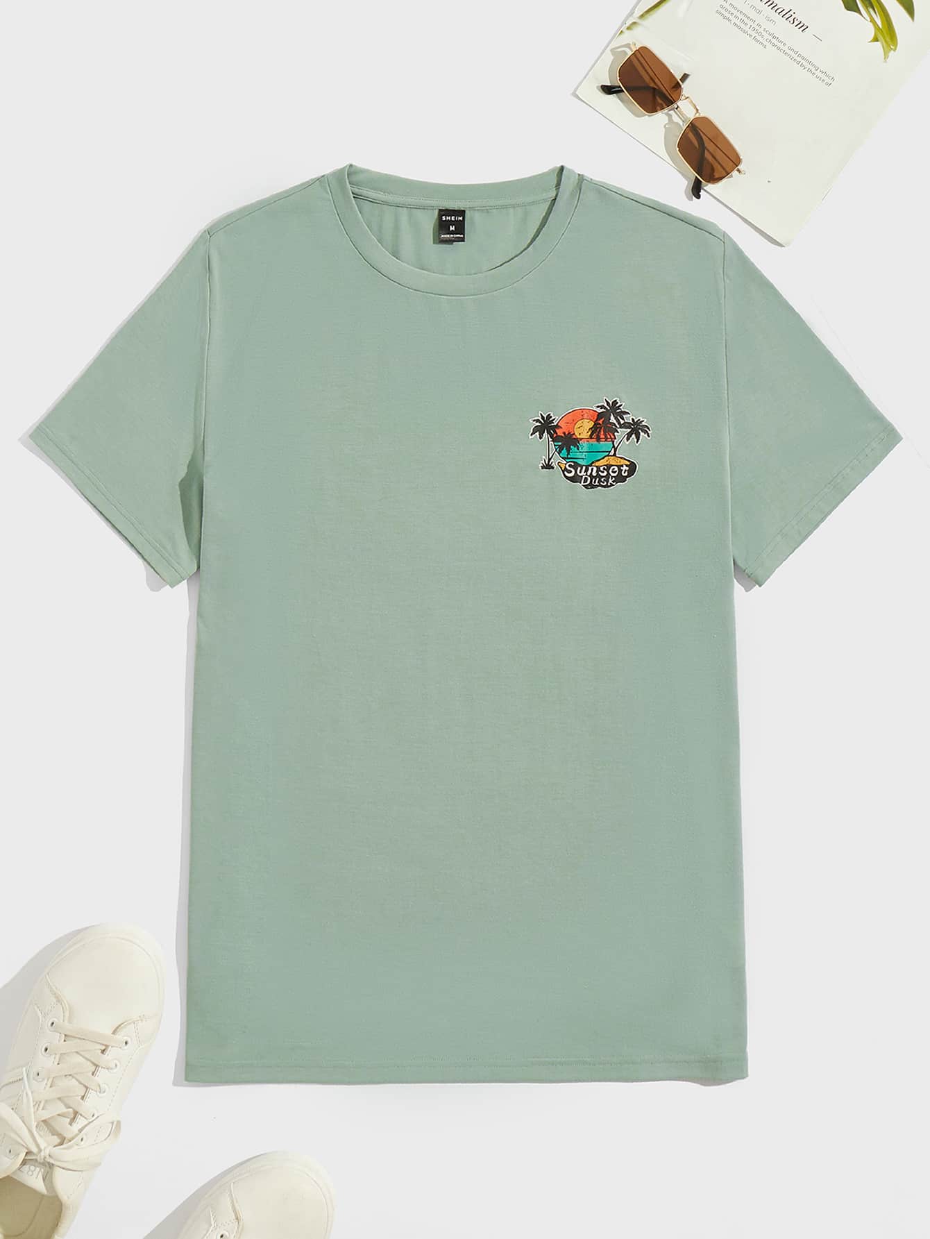 Manfinity VCAY Áo thun & Áo lót Nam Lá thư Nhiệt đới Giải trí - Màu xanh Bạc hà - Xem 1