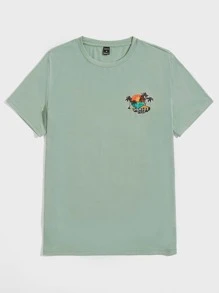 Manfinity VCAY Áo thun & Áo lót Nam Lá thư Nhiệt đới Giải trí - Màu xanh Bạc hà - Xem 2