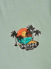 Manfinity VCAY Áo thun & Áo lót Nam Lá thư Nhiệt đới Giải trí - Màu xanh Bạc hà - Xem 3