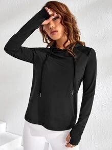 Eassivo Eassivo 抽绳连帽运动卫衣 秋季卫衣 - 黑色 - 查看 3