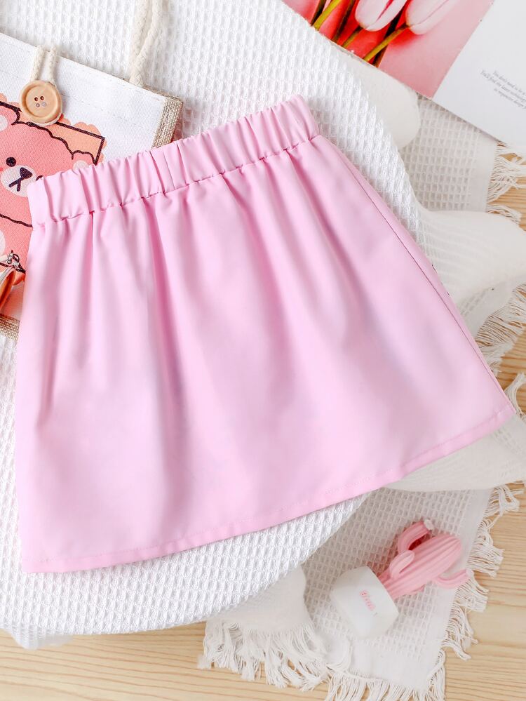 小女童獨角獸印花前紐扣半身裙 - 粉色 - 查看 2