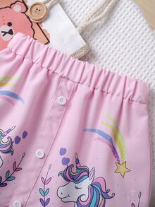 小女童獨角獸印花前紐扣半身裙 - 粉色 - 查看 3