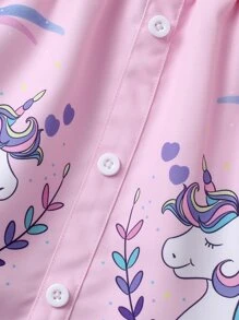 小女童獨角獸印花前紐扣半身裙 - 粉色 - 查看 4