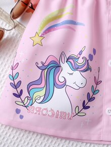小女童獨角獸印花前紐扣半身裙 - 粉色 - 查看 5