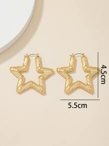 Star Design Hoop Earrings - Yellow Gold - View 3