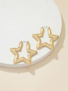 Star Design Hoop Earrings - Yellow Gold - View 4