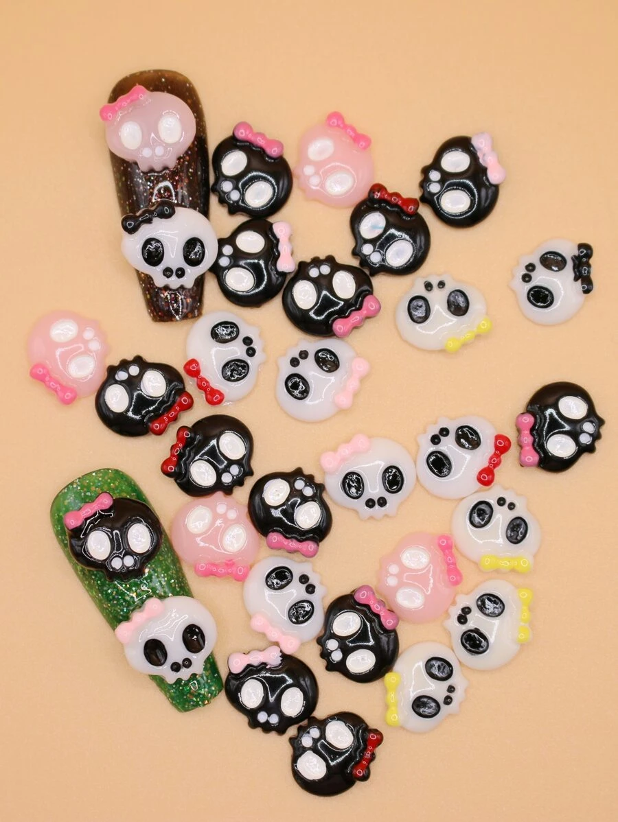 1 gói trang trí móng tay nghệ thuật hình đầu lâu 3D màu ngẫu nhiên - Nhiều màu - Xem 1