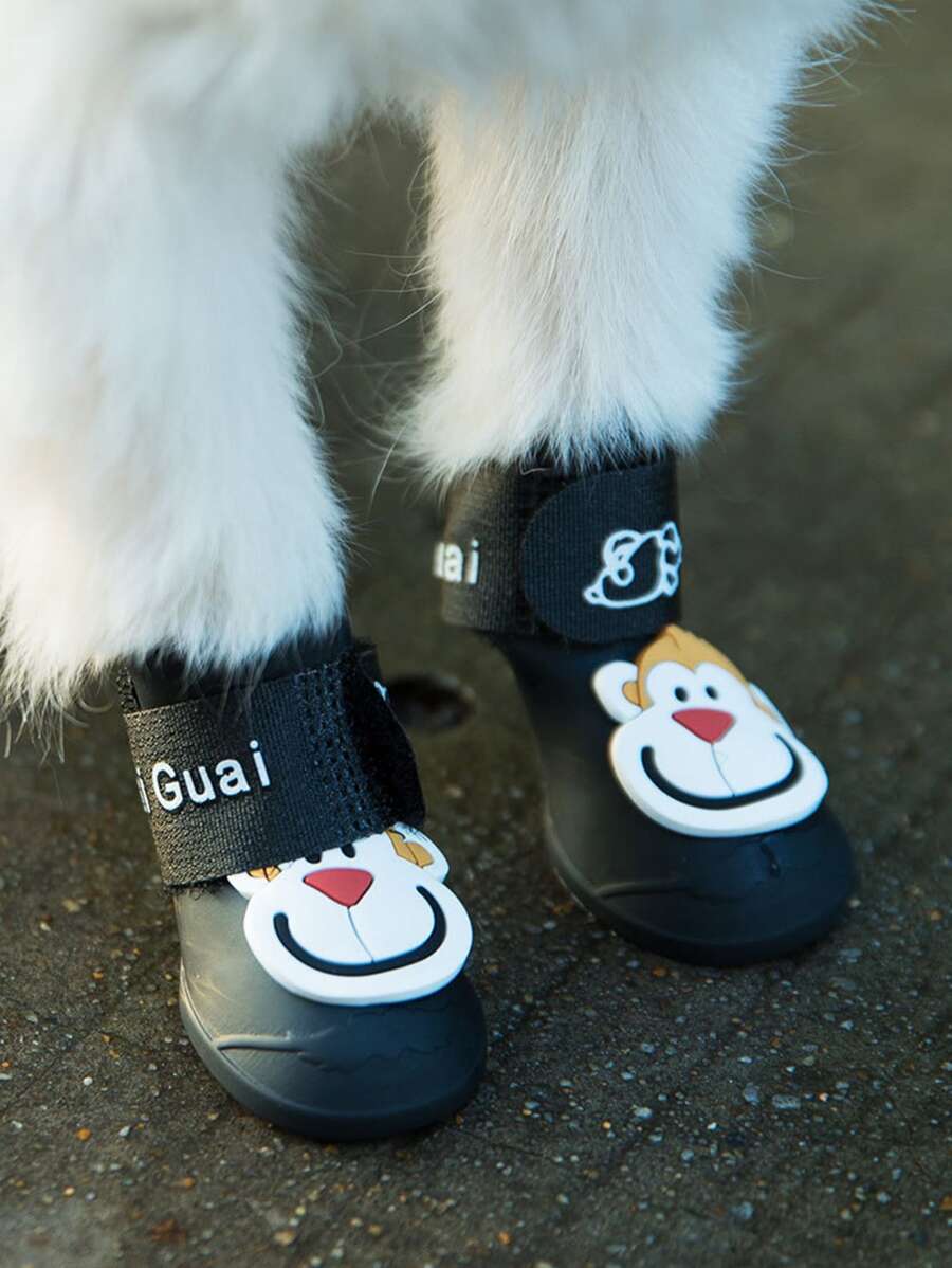 4入組卡通猴子和字母圖案寵物鞋子