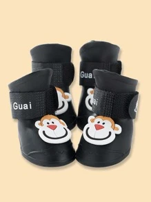 4入組卡通猴子和字母圖案寵物鞋子