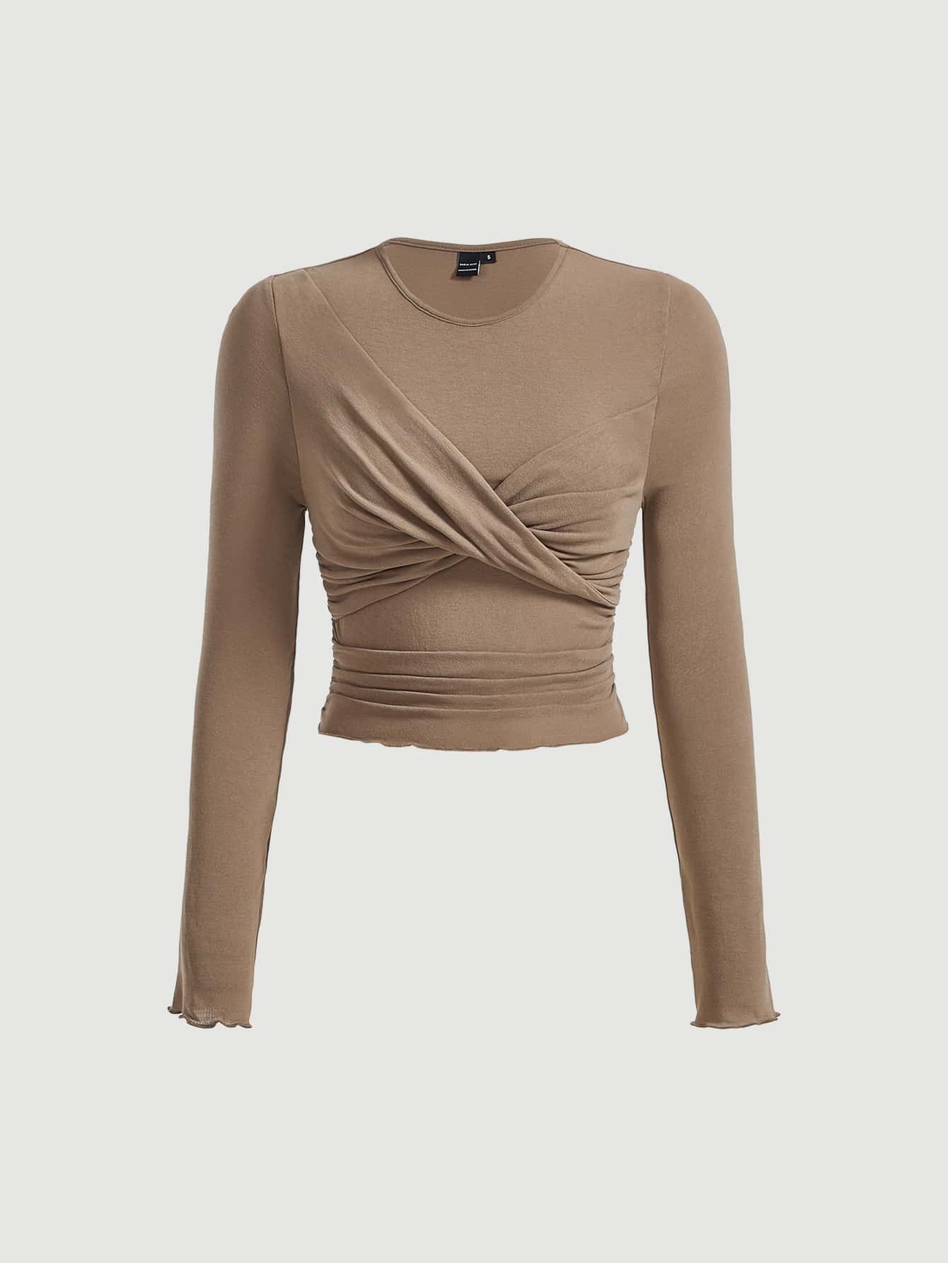 SHEIN MOD Twist Front Lettuce Trim Tee - Mocha Brown - View 1