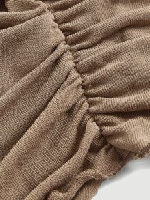 SHEIN MOD Twist Front Lettuce Trim Tee - Mocha Brown - View 5