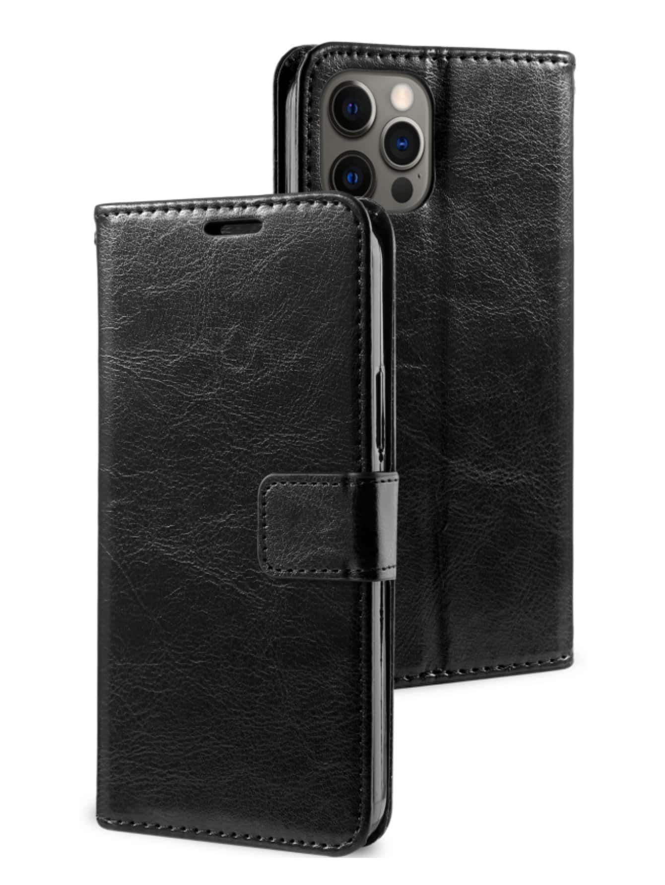 1pc PU Wallet Phone Case - Black - View 1