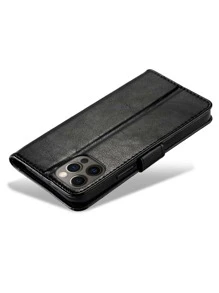 1pc PU Wallet Phone Case - Black - View 3