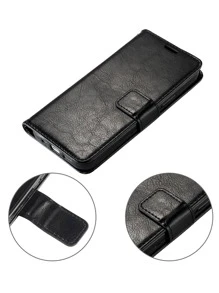 1pc PU Wallet Phone Case - Black - View 8