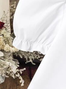 SHEIN 小女童提花蕾絲彼得潘領泡泡袖襯衫