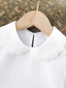 SHEIN 小女童提花蕾絲彼得潘領泡泡袖襯衫