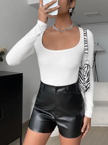SHEIN Essnce Solid Square Neck Bodysuit