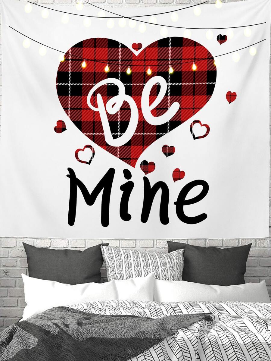 Heart & Slogan Graphic Tapestry - Multicolor - View 1
