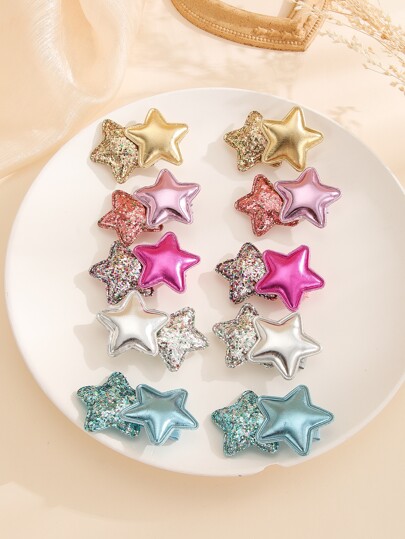 10pcs Toddler Girls Glitter Star Decor Alligator Hair Clip