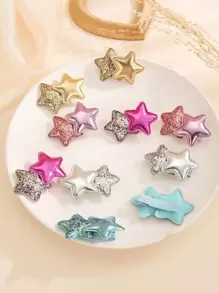 10个装女士季节性PU皮革亮片双星发夹 - 彩色 - 查看 2