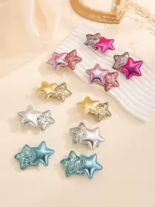 10个装女士季节性PU皮革亮片双星发夹 - 彩色 - 查看 3
