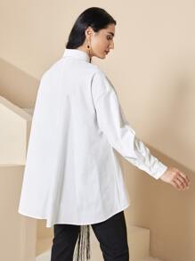 Mulvari Floral Print Fringe Trim Drop Shoulder Shirt - White - View 2