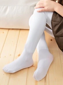Toddler Girls Solid Plush Lined Tights - White - View 2