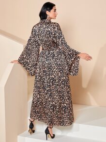 Modelyn 豹紋印花水鑽腰帶喇叭袖連衣裙 - 彩色 - 查看 2