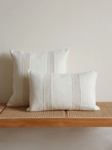 1pc Woven Design Cushion Cover Without Filler - Beige - View 1