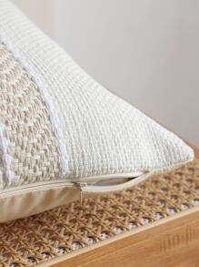 1pc Woven Design Cushion Cover Without Filler - Beige - View 3