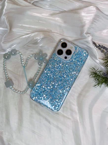 Glitter Phone Case With Lanyard - Blue - View 1