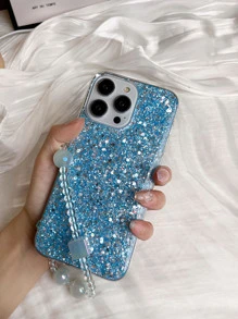 Glitter Phone Case With Lanyard - Blue - View 3