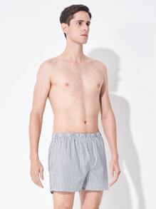 5 piezas Calzoncillos tipo bóxer para hombres con estampado de cuadros y rayas, transpirables - Multicolor - Ver 5