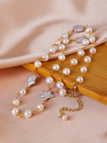 仿珍珠和星星装饰项链 - 彩色 - 查看 1