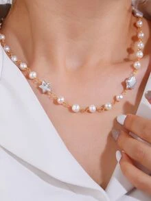 仿珍珠和星星装饰项链 - 彩色 - 查看 2