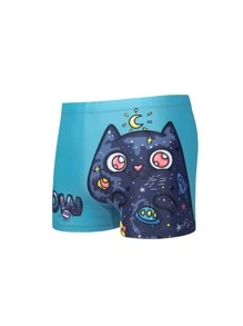 Men Cartoon & Letter Graphic Square Leg Swim Trunks - Multicolor - View 2