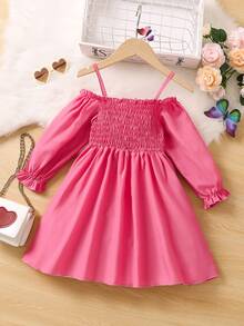 SHEIN Toddler Girls Cold Shoulder Flounce Sleeve Dress - Pink - View 2