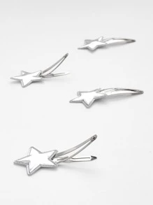 4入組星形裝飾髮夾 - 銀色 - 查看 1