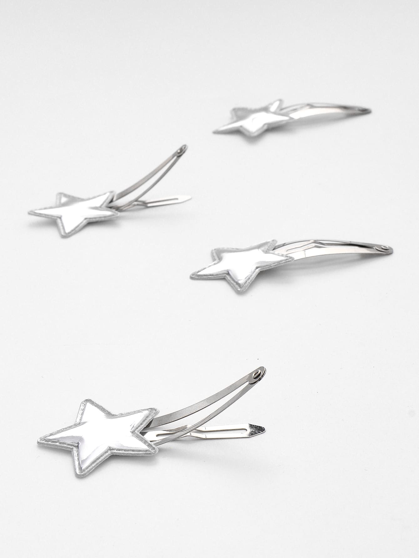4入組星形裝飾髮夾 - 銀色 - 查看 1