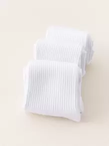 3pairs/Set Unisex White Basic Style Sports Socks, High Elasticity & Absorption Suitable For Everyday Workouts And Events - White - View 2