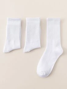 3pairs/Set Unisex White Basic Style Sports Socks, High Elasticity & Absorption Suitable For Everyday Workouts And Events - White - View 4