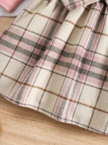 SHEIN 小女童格紋印花娃娃領繫腰帶洋裝