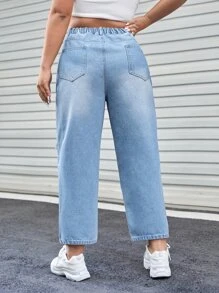 SHEIN EZwear Jeans de talle alto desgarro con abertura - Lavado ligero - Ver 2