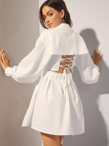 Hauture Lace Up Back Corset Shirt Dress - White - View 2