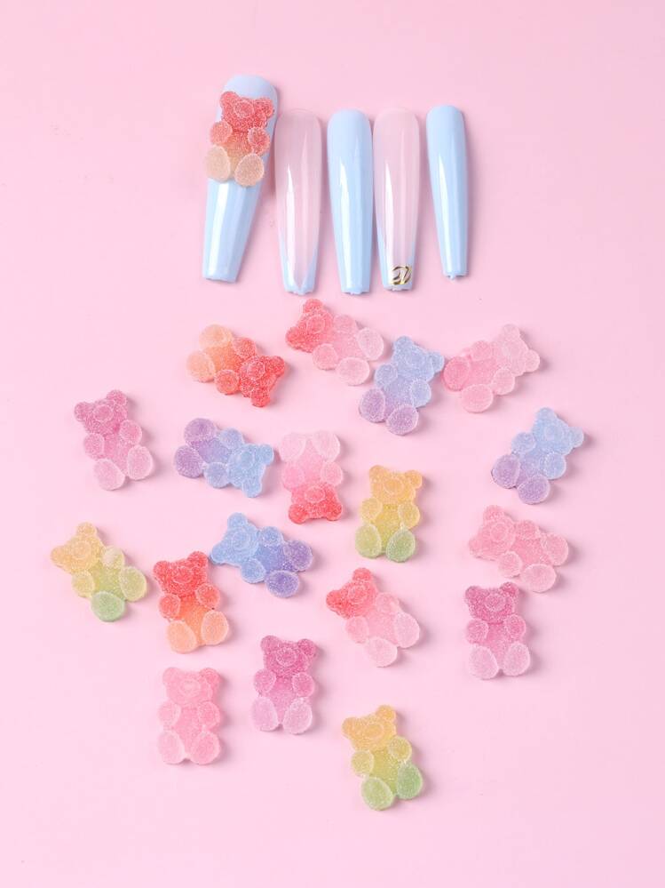 20 pièces Décoration d'art pour les ongles en forme d'ours de couleurs aléatoires. Charms, pierres et fournitures pour les ongles DIY - Multicolore - Voir 1
