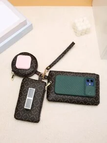 3入組字母圖案錢包，輕便拉鍊吊飾式現金、身分證、信用卡、便攜式袋、小錢包、短款錢包，時尚現代商務出差生日禮物，情人節周年紀念日禮物，女性淑女少女男性 - 咖啡棕 - 查看 4